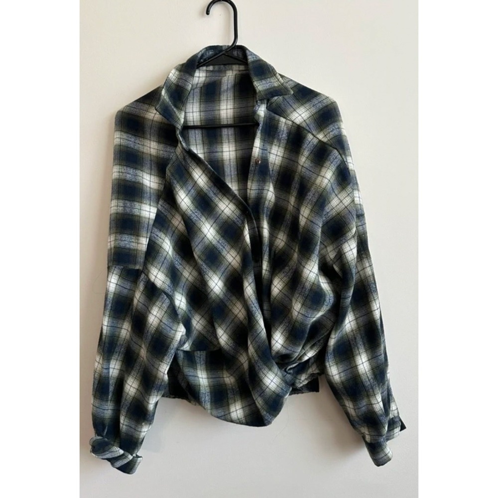 Forever 21 Blue and Green Flannel with Pre-Made Knot